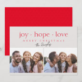 Joy Hope Love Twee foto's Modern Red Feestdagenkaart (Voorkant / Achterkant)