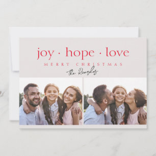 Joy Hope Love Twee foto's Modern Red Feestdagenkaart