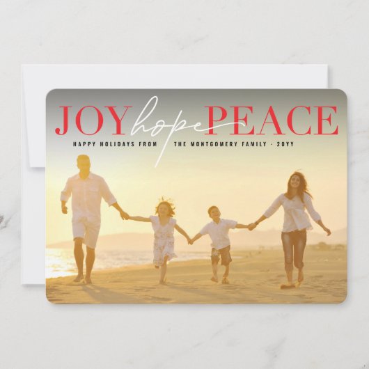 Joy Hope Peace Classic Typography Moderne Photo Feestdagenkaart (Voorkant)