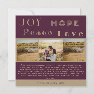 Joy Hope Peace Love Bijbel vers 3 Foto Kerstmis Feestdagenkaart