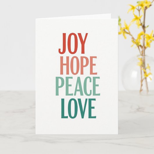Joy Hope Peace Love Christmas Typography Card Kaart (Gele Bloem)