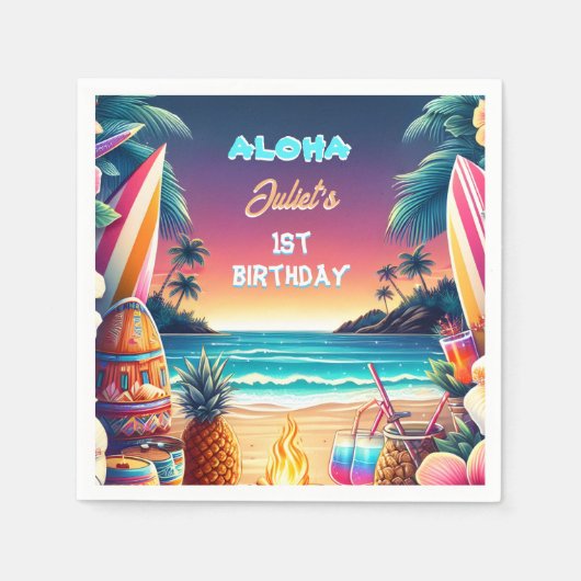 Joy hula Luau Surf aloha hawaiian 1e verjaardag Servet (Voorkant)