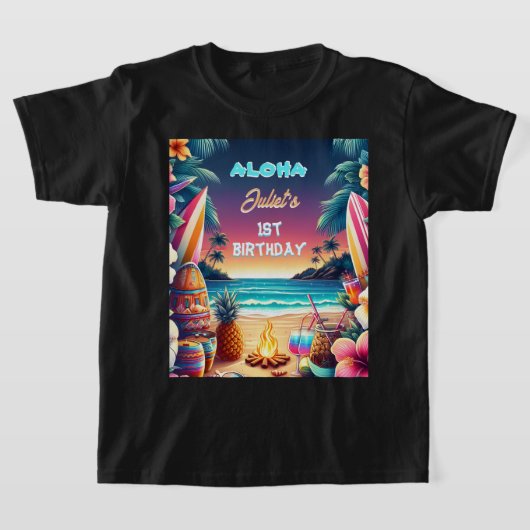 Joy hula Luau Surf aloha hawaiian 1e verjaardag T-shirt (Laagn)