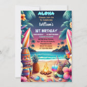 Joy hula Luau Surf aloha hawaiian 1st birthday Inv Kaart (Voorkant)