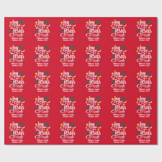 Joy in Jesus Christian Christmas Family Name Cadeaupapier (Vlak)