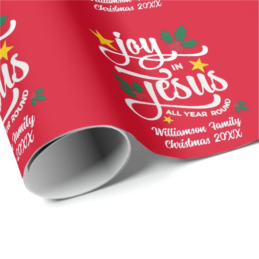 Joy in Jesus Christian Christmas Family Name Cadeaupapier (Rol Hoek)