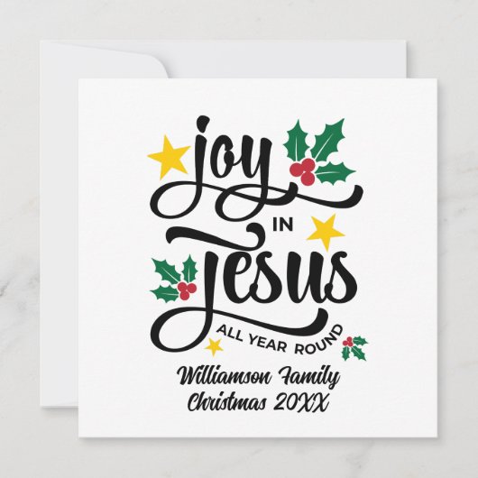 Joy in Jesus Christian Christmas Family Name  Feestdagenkaart (Voorkant)