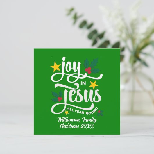 Joy in Jesus Christian Christmas Family Name  Feestdagenkaart (Staand voorkant)