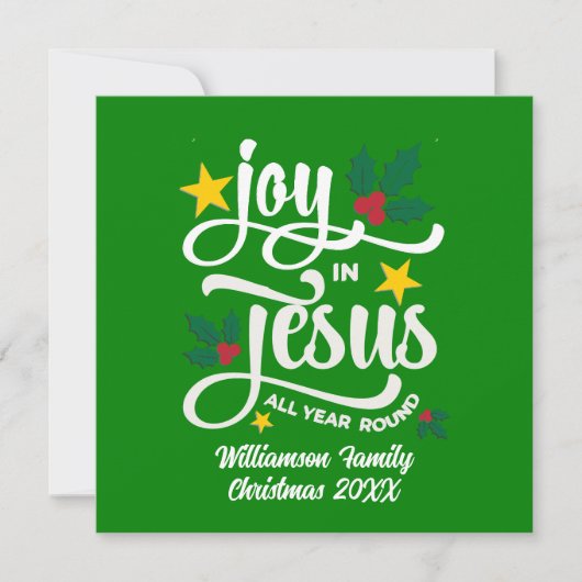 Joy in Jesus Christian Christmas Family Name  Feestdagenkaart (Voorkant)