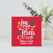 Joy in Jesus Christian Christmas Family Name  Feestdagenkaart (Staand voorkant)