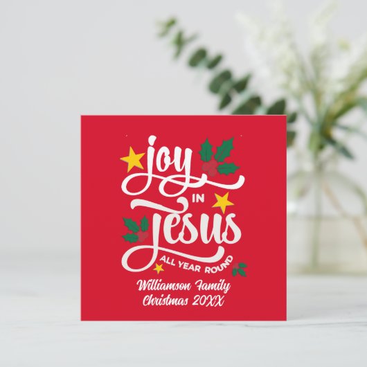 Joy in Jesus Christian Christmas Family Name  Feestdagenkaart (Staand voorkant)