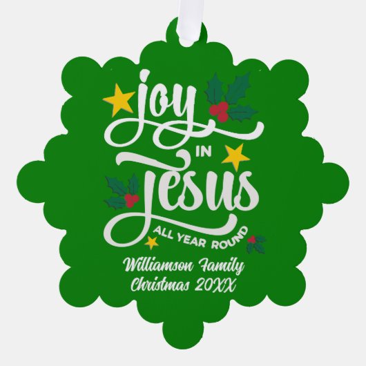 Joy in Jesus Christian Christmas Family Name Ornament Kaart (Voorkant)