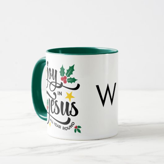 JOY IN JESUS Christian Christmas Monogram Mok (Voorkant links)