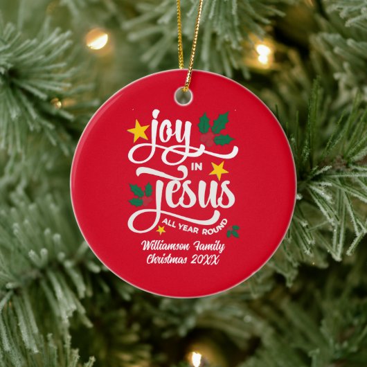 JOY IN JESUS Family Name Christian Christmas  Keramisch Ornament (Boom)