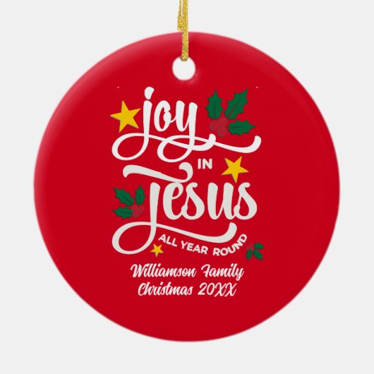 JOY IN JESUS Family Name Christian Christmas  Keramisch Ornament (Achterkant)