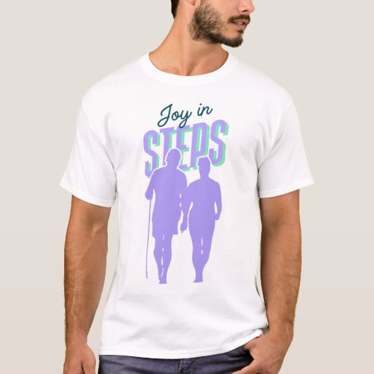 Joy in Steps Samen Wandelen in Blauw en Celadon T-shirt (Voorkant)