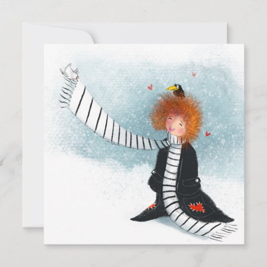 Joy in the Snow – Whimsical Winter Girl Kaart (Voorkant)