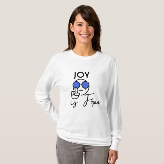 Joy is gratis T-shirt – Schattige smiley gezicht m (Voorkant volledig)
