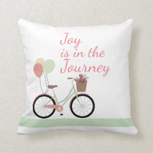 "Joy is in de Reis" Roze en groene fiets Kussen