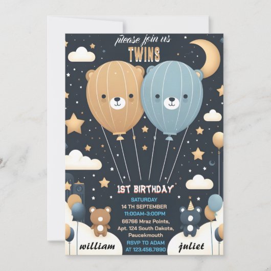 Joy joint beer Hete Luchtballon Twins 1e Verjaarda Kaart (Voorkant)