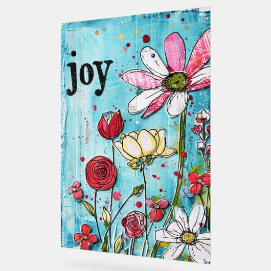 ** JOY Joyfull – Kleurrijke grillige bloemkunst Acryl Bord (Hoek)