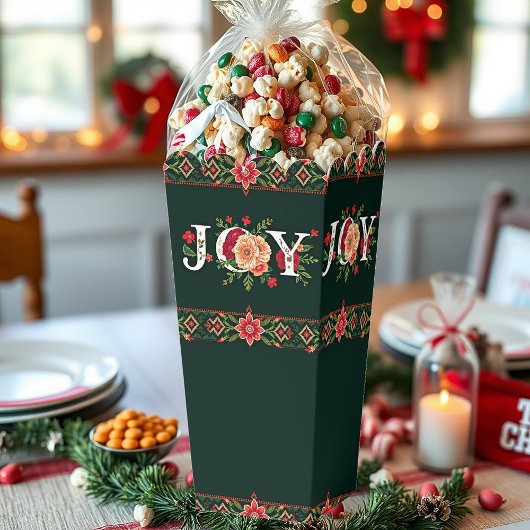 JOY kerst bloemenborder popcorn Bedankdoosjes
