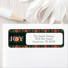 JOY kerst bloemengrens adres Etiket
