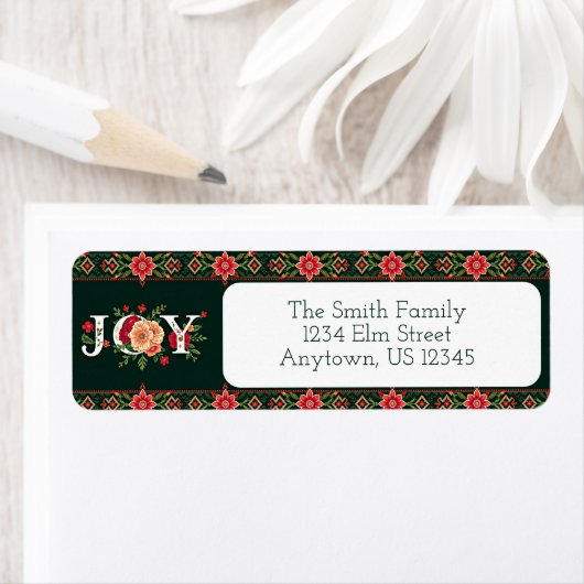 JOY kerst bloemengrens adres Etiket (Insitu)