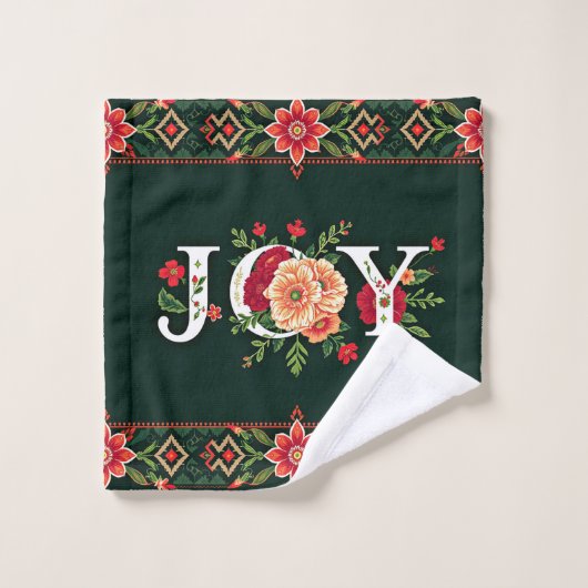 JOY kerst bloemenrand Bad Handdoek (Wasdoekje)