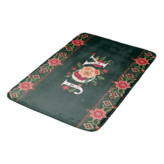 JOY kerst bloemenrand Badmat (Gekanteld)