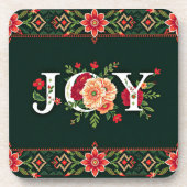 JOY kerst bloemenrand Bier Onderzetter (Voorkant)