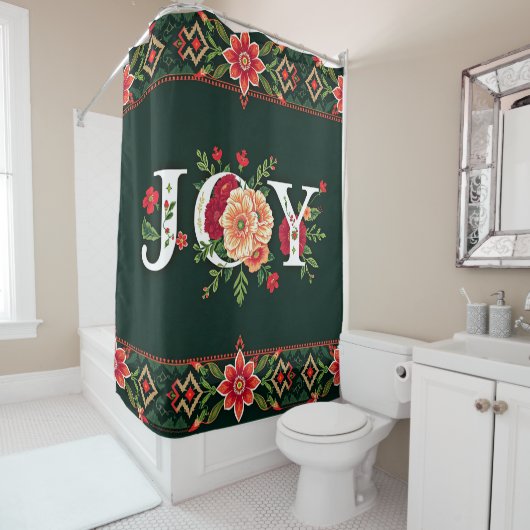 JOY kerst bloemenrand Douchegordijn (In situ)