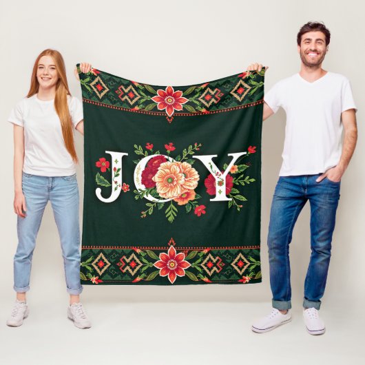 JOY kerst bloemenrand Fleece Deken (In situ)