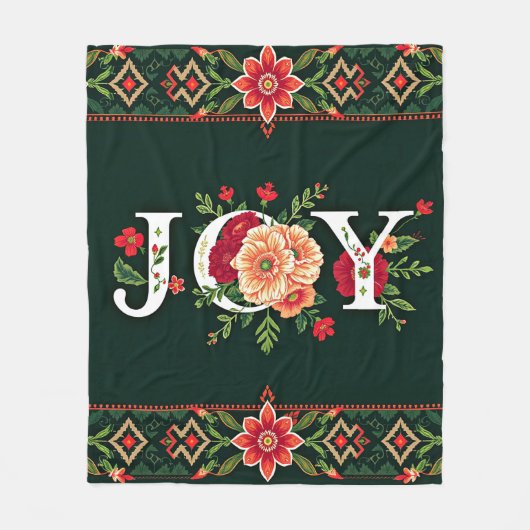 JOY kerst bloemenrand Fleece Deken (Voorkant)