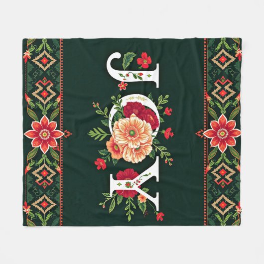 JOY kerst bloemenrand Fleece Deken (Voorkant (Horizontaal))