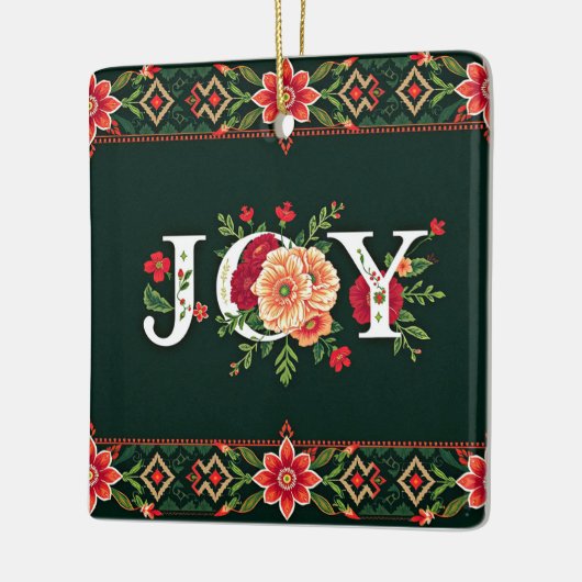 JOY kerst bloemenrand Keramisch Ornament (Links)