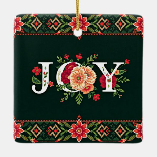 JOY kerst bloemenrand Keramisch Ornament (Achterkant)