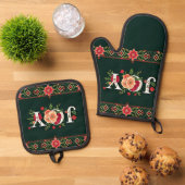 JOY kerst bloemenrand Ovenwant & Pannenlap Set (Top down)