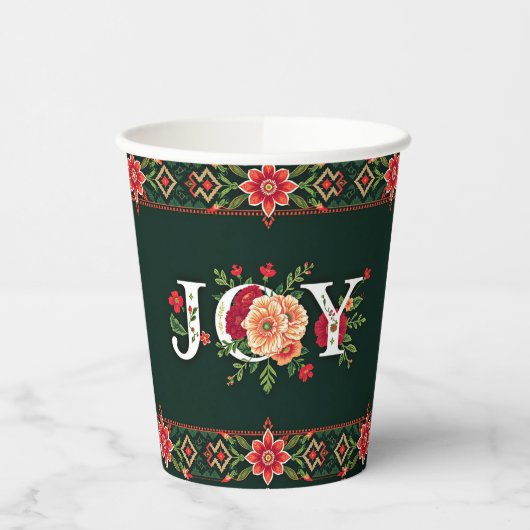 JOY kerst bloemenrand Papieren Bekers (Links)