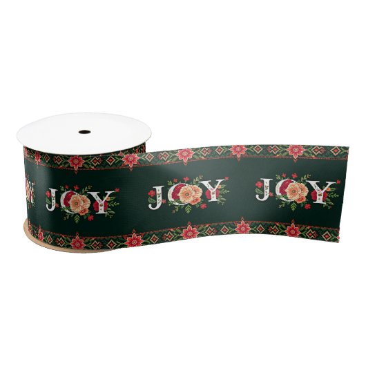 JOY kerst bloemenrand Satijnen Lint (Spoel)