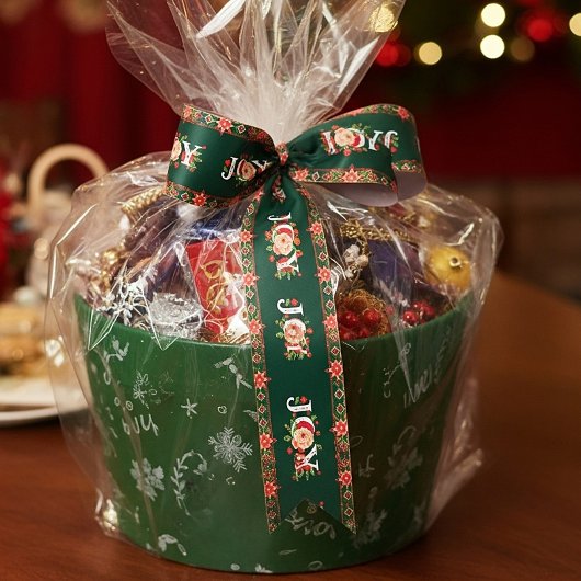 JOY kerst bloemenrand Satijnen Lint