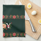 JOY kerst bloemenrand Theedoek (Quarter Fold)