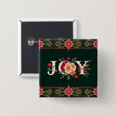 JOY kerst bloemenrand Vierkante Button 5,1 Cm (Voorkant /achterkant)