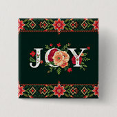 JOY kerst bloemenrand Vierkante Button 5,1 Cm (Voorkant)