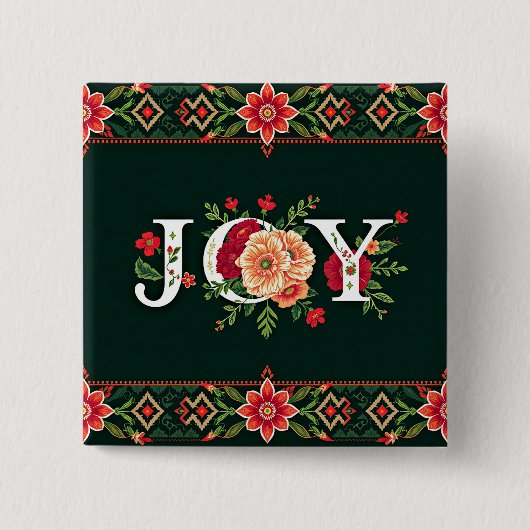JOY kerst bloemenrand Vierkante Button 5,1 Cm (Voorkant)