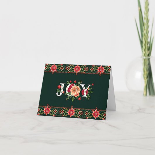 JOY kerst bloemrijke rand Kaart (Voorkant)