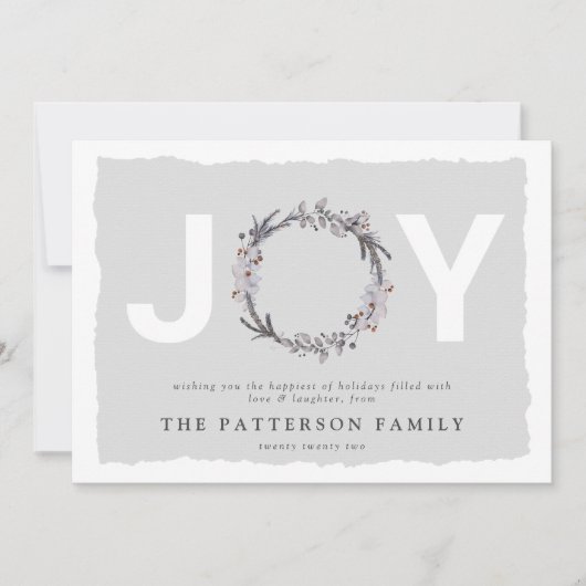 'JOY' Kerst Botanische Krans Kerstkaart (Voorkant)