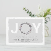 'JOY' Kerst Botanische Krans Kerstkaart (Staand voorkant)