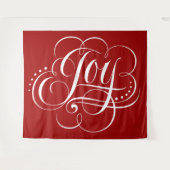 JOY Kerst Kalligrafie Lettering Rood Wandkleed (Voorkant (horizontaal))
