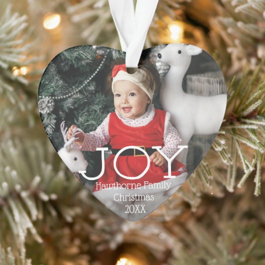 "JOY" kerstelegante luxe foto's op maat + tekst Ornament (Boom)